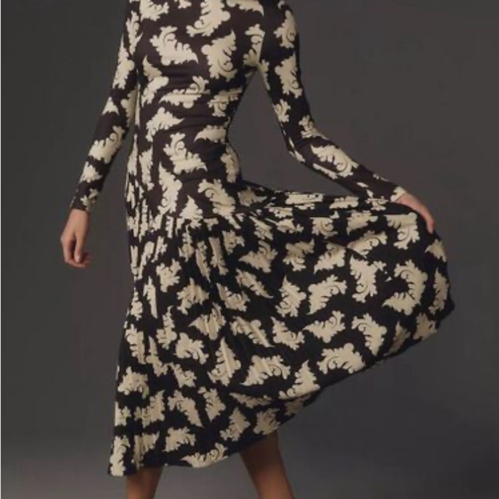 Anthropologie x Dhruv Kapoor Elegant Black and Cream Patterned Dress size Medium
